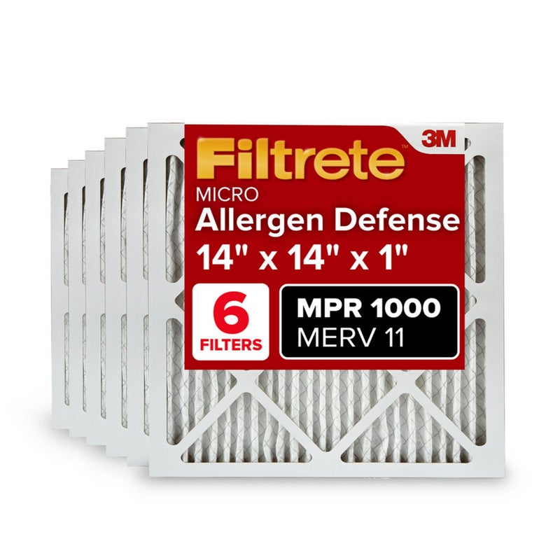 Filtrete 14x14x1 AC Furnace Air Filter, MERV 11, MPR 1000, Micro Allergen Defense, 3-Month Pleated 1-Inch Electrostatic Air Cleaning Filter, 6 Pack (Actual Size 13.81x13.81x0.81 in) - Image 1